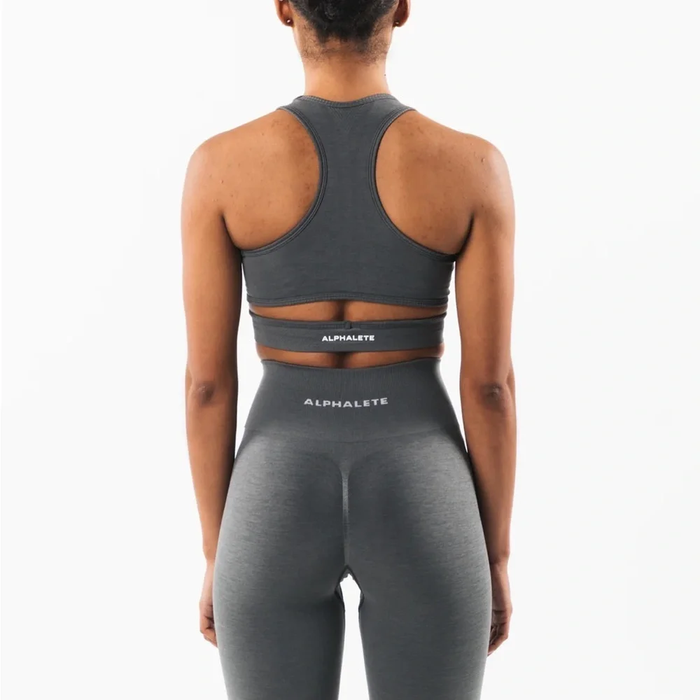 ALPHALETE Seamless V Neck Wrap Around Sports Bra Size 2XL Grey